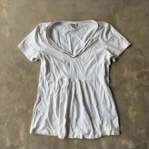 VINTAGE 90S BURBERRY WHITE SHIRT CUTE COQUETTE SCOOP NECK DESIGNER  WOMENS LARGE